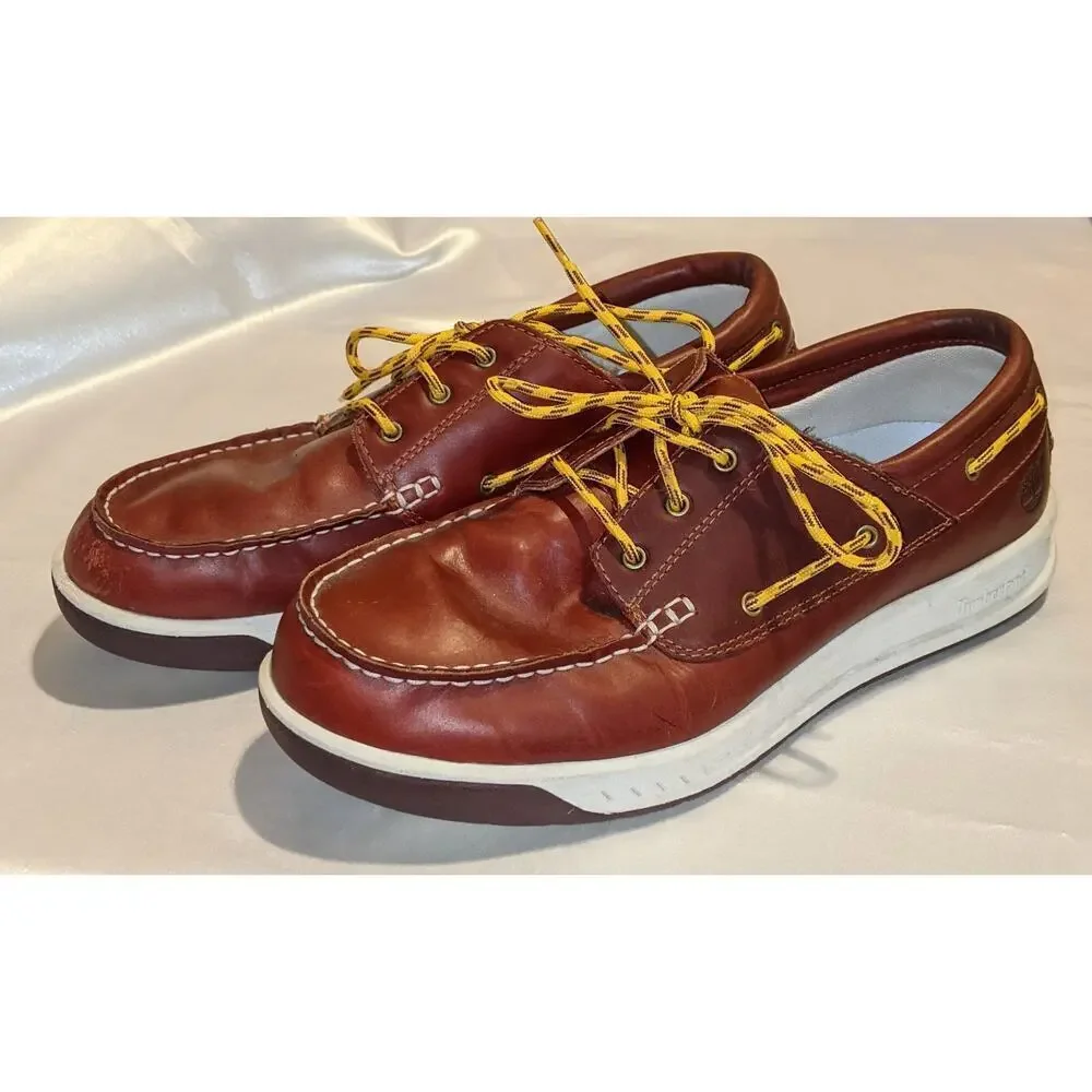 Timberland Mens Brown Casual Classic Leather Lace Up Boat Deck Shoes Size 11.5